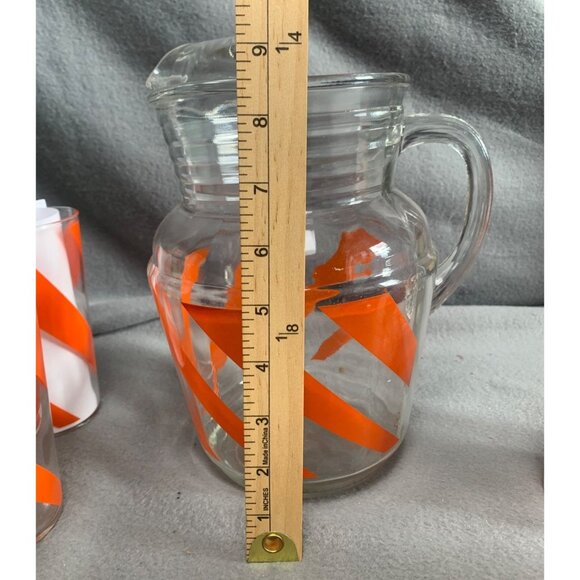 Vintage Orange Swirl 6 12oz Glasses & Pitcher Mid Century Set - Picture 10 of 13